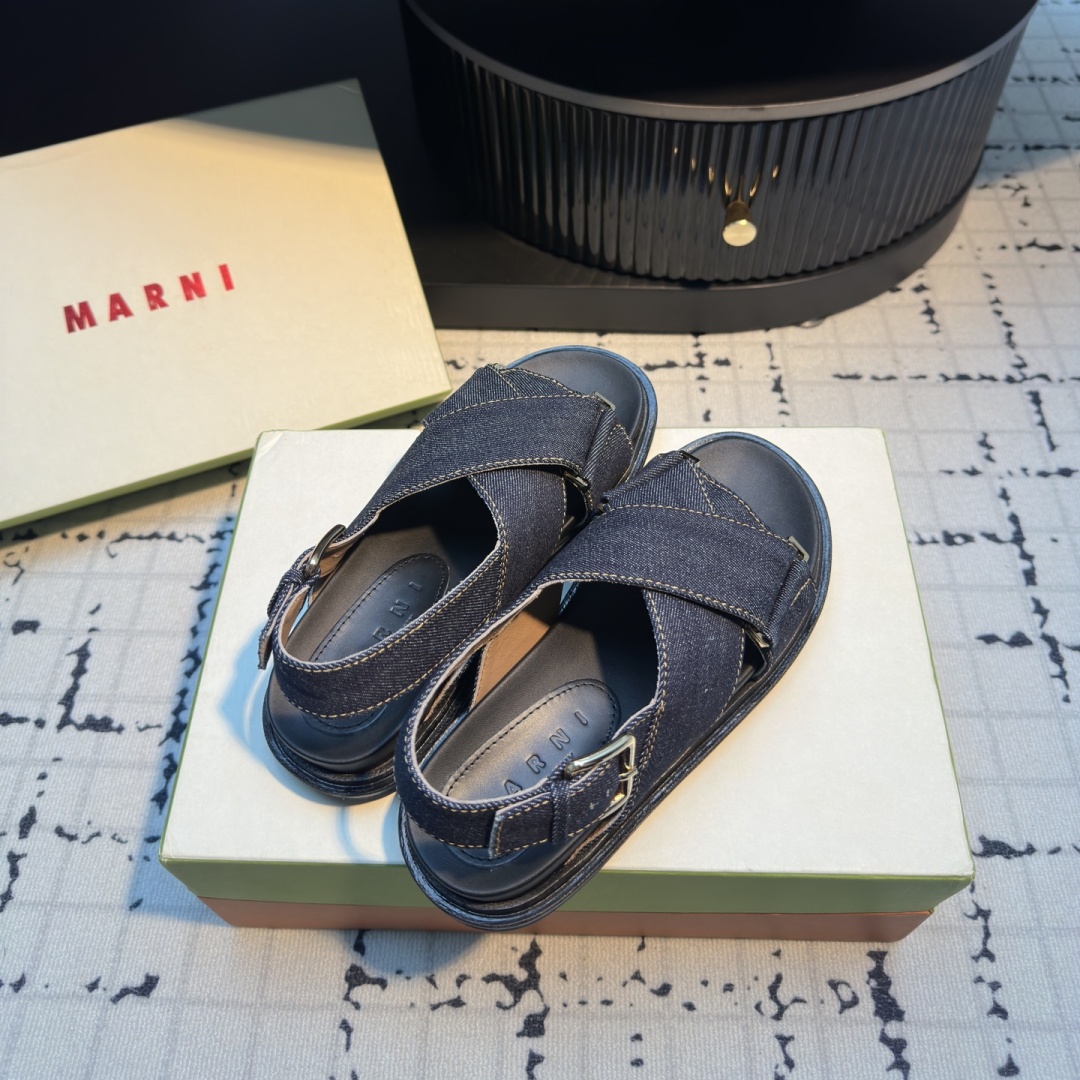 ★超特価★MARNI★アンクルタイプラットフォームエスパデュー★ MARNI (マルニ) サイドロゴ レザー スライドサンダル
